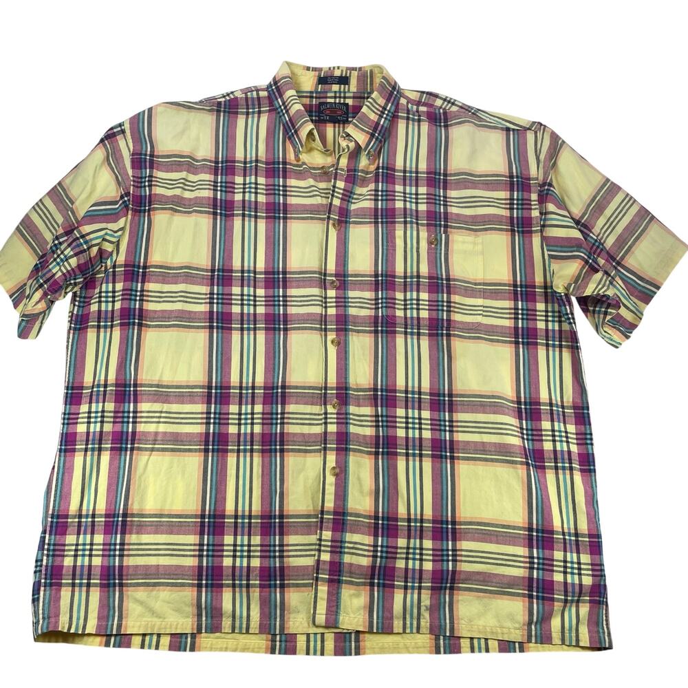 Vintage Salmon River Traders 90s Plaid Single Stitch Shirt Yellow Pink Men's 2X